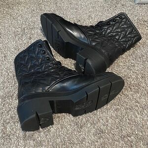 Combat Boots, Stuart Weitzman SOFT Quilted Leather-Size 8 gentle punk, sexy goth